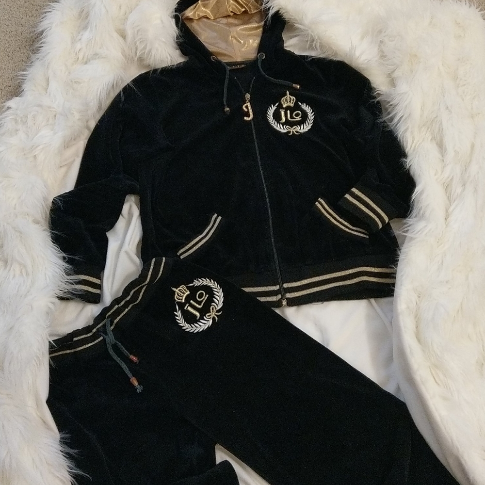 Jennifer Lopez Black and Gold Velour Track Set